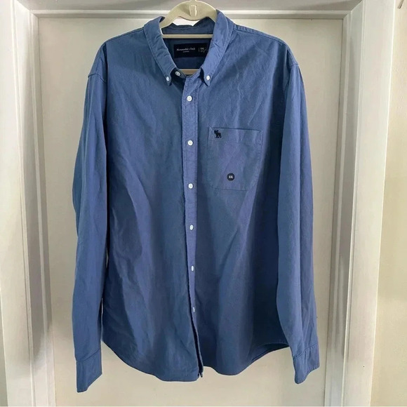 Abercrombie & Fitch Button Up Stretch Blue Long Sleeve Collared Shirt XXL - Picture 1 of 7
